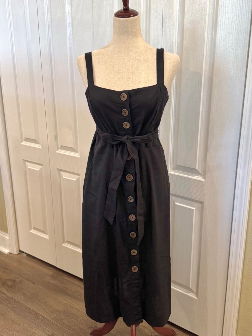 Woman's Size L Black Midi Dress by A Beautiful Soul, Linen & Cotton, Sash Belt